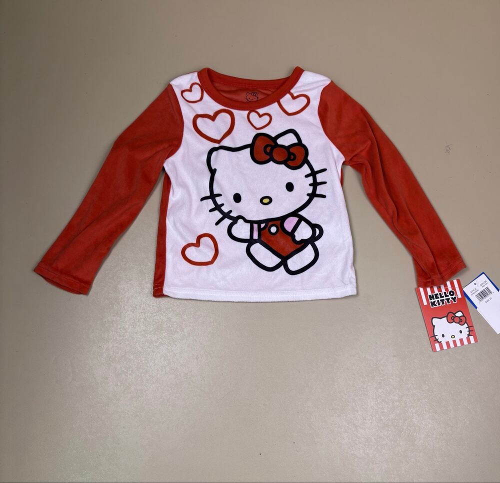 Hello Kitty Sanrio Girls 3T Red White Hearts Flame Resistant Pajama Top NWT